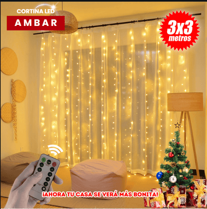 CORTINA DE LUCES 3X3 CALIDA Y MULTICOLOR METROS CON CONTROL