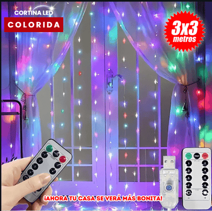 CORTINA DE LUCES 3X3 CALIDA Y MULTICOLOR METROS CON CONTROL