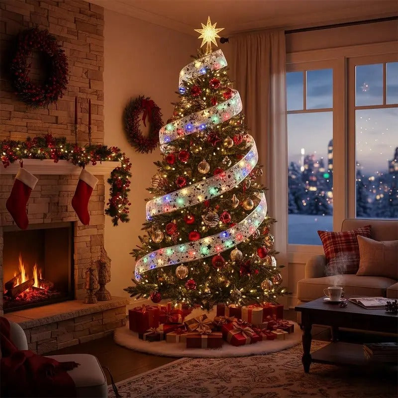 ARBOL DE NAVIDAD 2.10 + 2 CINTA LED NAVIDEÑA + 1 CJA. LUCES NAVIDEÑAS 3metros + 2 LAMPARAS NAVIDEÑAS