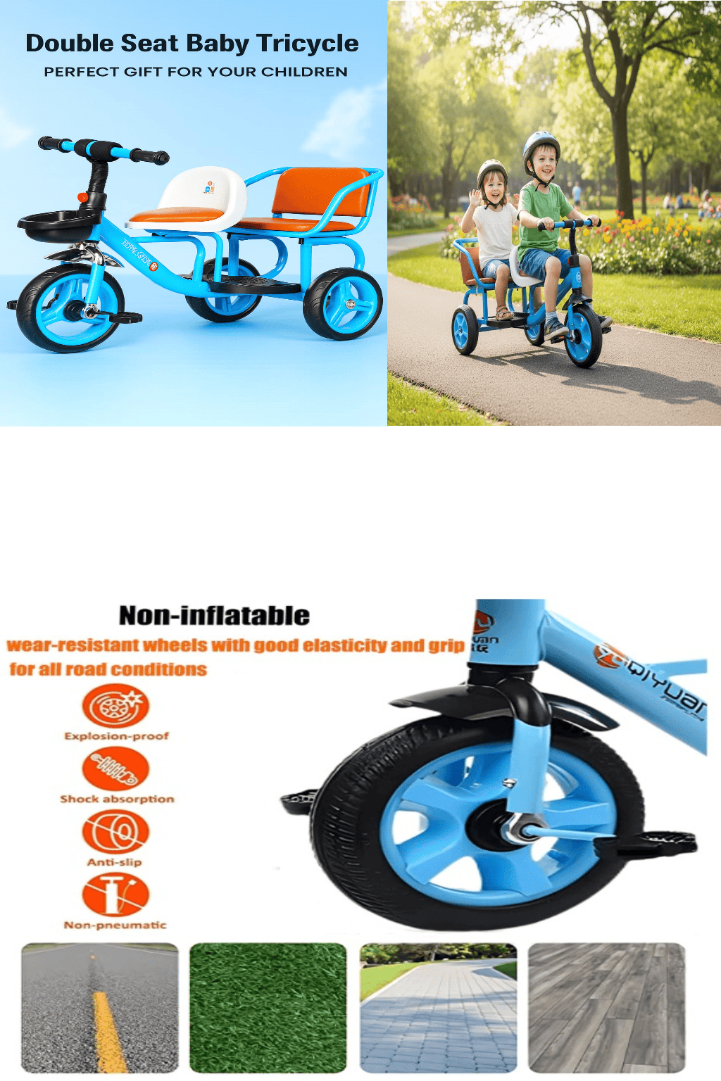 BICICLETA DOBLE KIDS CELESTE